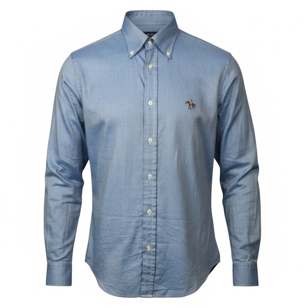 Ralph Lauren Purple Label Blue Button-Down Horse Logo Men's Dress Shirt 15.5